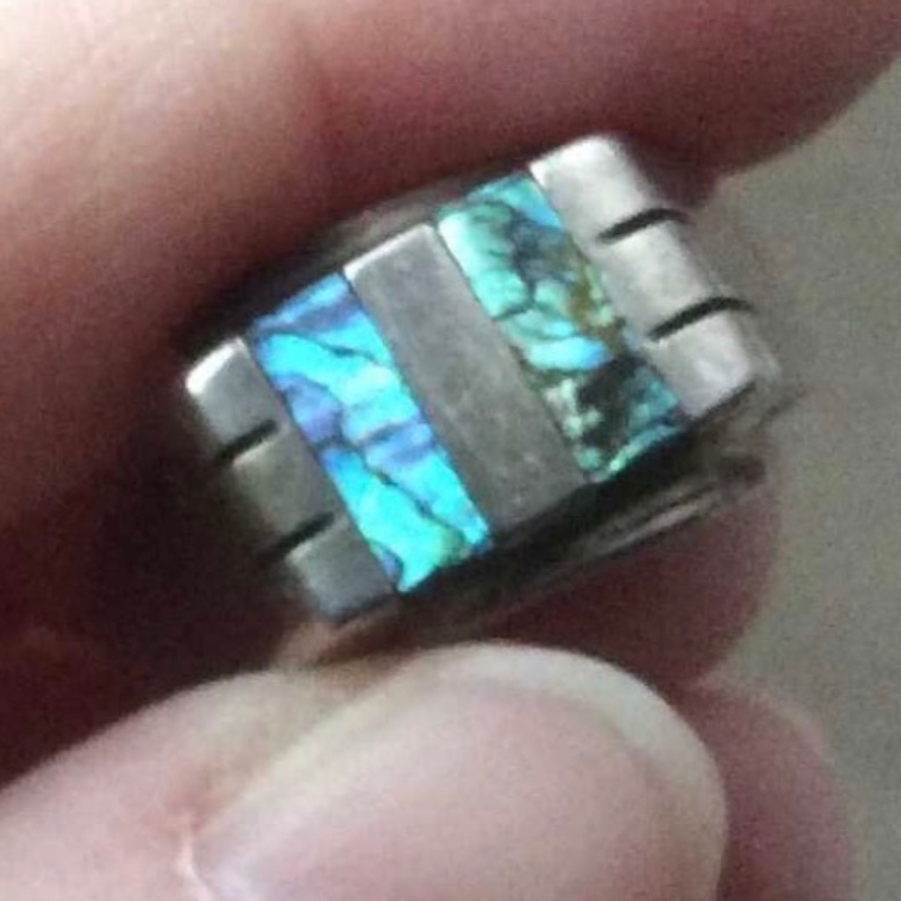 Abalone Inlay Silver Ring Size 7